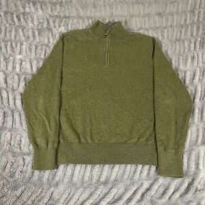 Eddie Bauer Mens Large Olive Green Cotton Cashmere 1/4 Zip Pullover Sweater